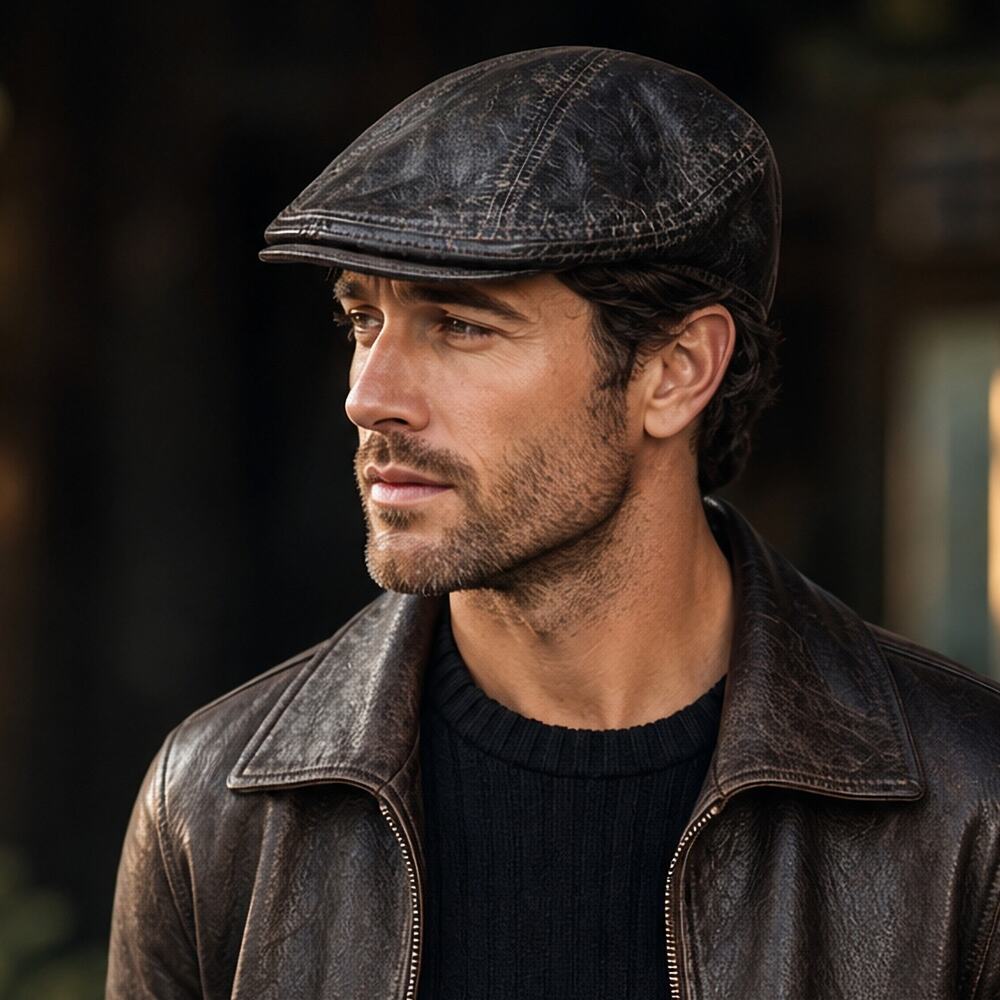 Scala Classico Leather Flat Cap Hat L XL Brown Ivy Workwear Grandpacore Thrashed